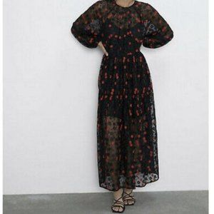ZARA M OVERSIZED EMBROIDERED SHEER FLORAL DRESS
